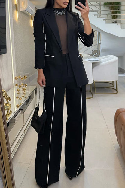 Schickes einfarbiges Blazer- und Hose-Set mit geradem Bein