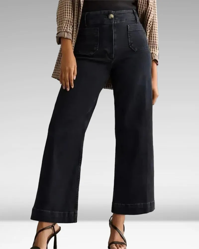 High-Waist Jeans mit weitem Bein aus Denim