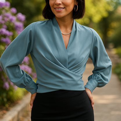 Schicke Bluse mit Puffärmeln und V-Ausschnitt für mühelose Eleganz