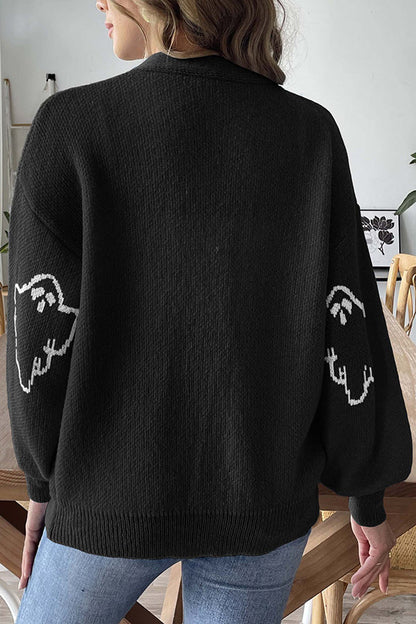 Gemütlicher Halloween-Geisterstrickpullover mit Knöpfen