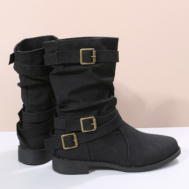 Schicke Leder-Stiefel mit Schnallendetail