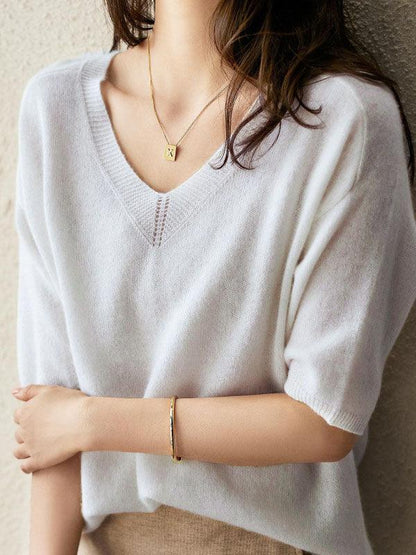 Luxuriöser weicher Kaschmirpullover mit V-Ausschnitt für Damen
