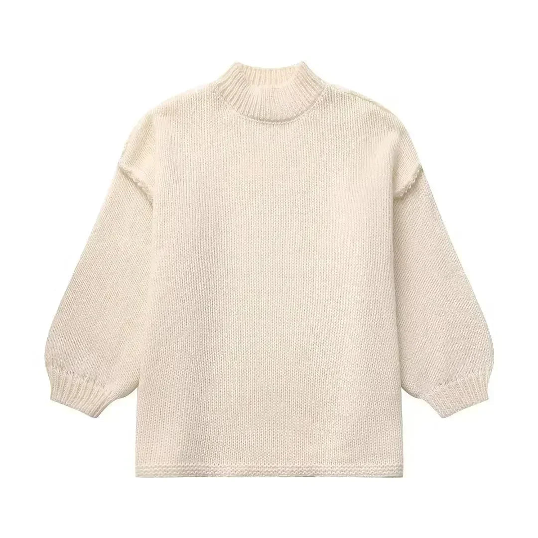 Gemütlicher Strickrollkragenpullover mit voluminösen Statement-Ärmeln