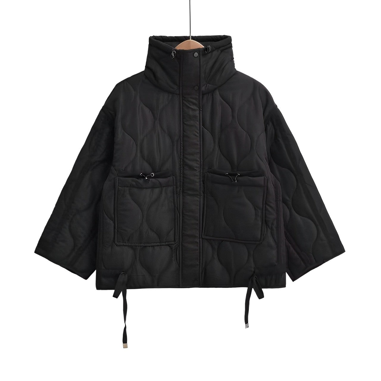 Damen Baumwolljacke hüftlang mit Stehkragen und Kordelzug
