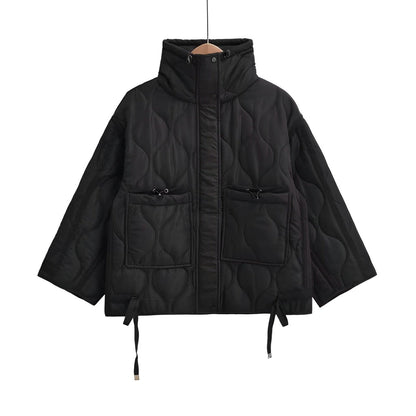 Damen Baumwolljacke hüftlang mit Stehkragen und Kordelzug