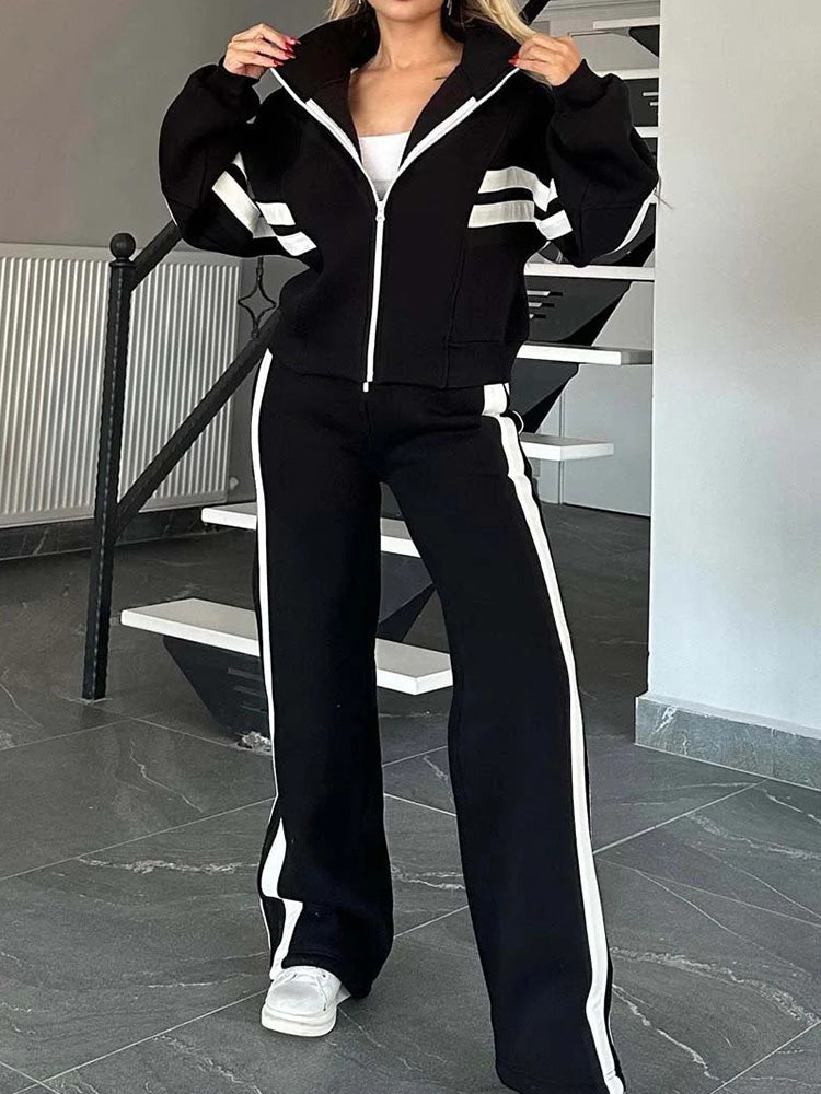 Gemütliches lässiges 2-teiliges Set mit Reißverschluss-Sweatshirt und Hose