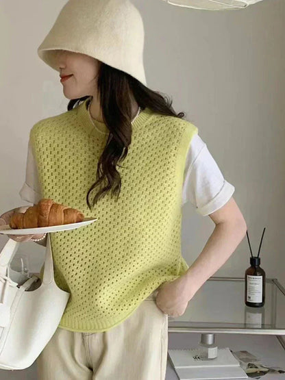 Damen Ärmelloser Strickpullover Leichtes Lockeres Oberteil