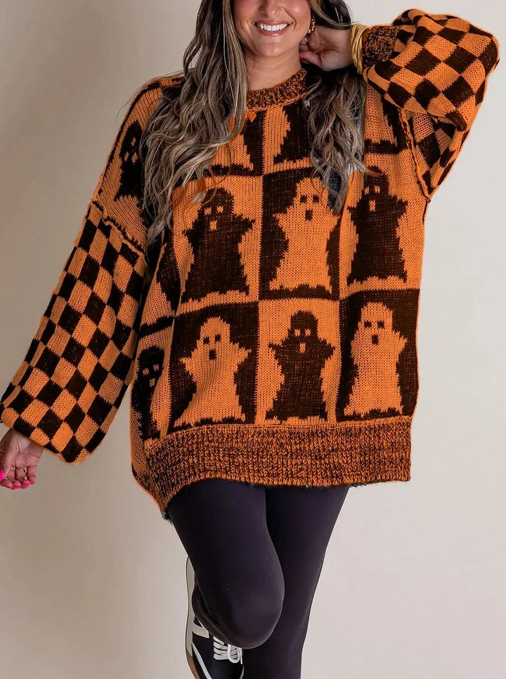 Halloween Karierter Strickpullover