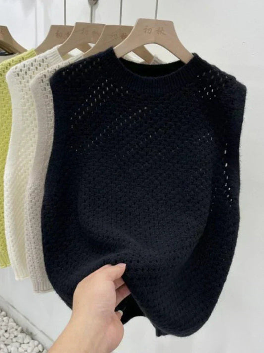 Damen Ärmelloser Strickpullover Leichtes Lockeres Oberteil