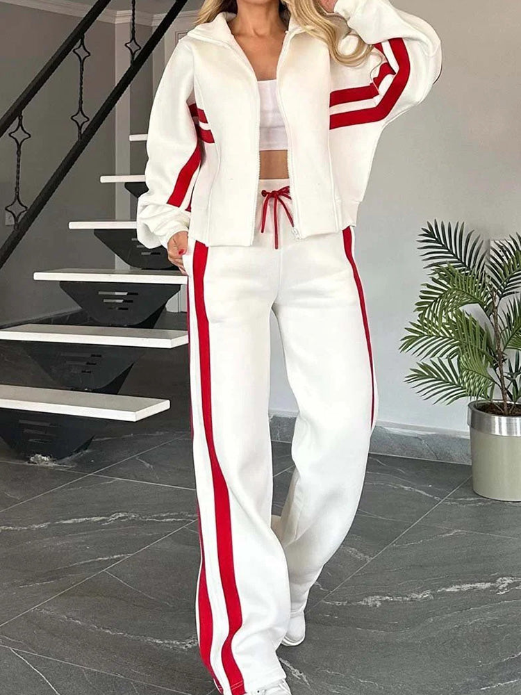 Gemütliches lässiges 2-teiliges Set mit Reißverschluss-Sweatshirt und Hose