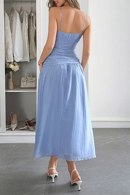 Ärmelloses Damen-Maxikleid mit V-Ausschnitt und hohlem Taillendesign