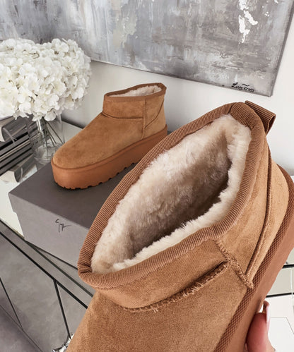 Braune Lederplattform-Stiefeletten für stylischen Alltag
