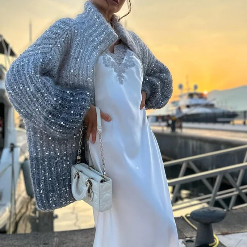Glitzernder Strickcardigan mit Pailletten