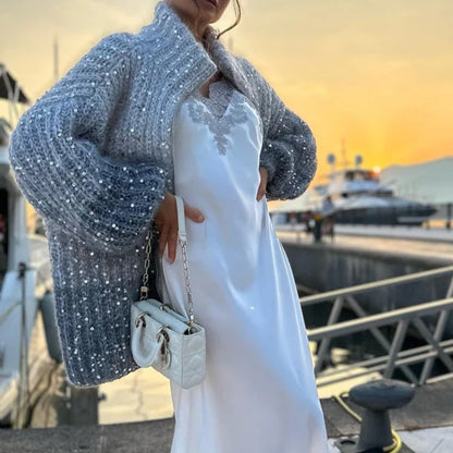 Glitzernder Strickcardigan mit Pailletten