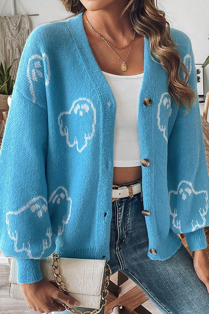 Gemütlicher Halloween-Geist Strickpullover mit Knöpfen