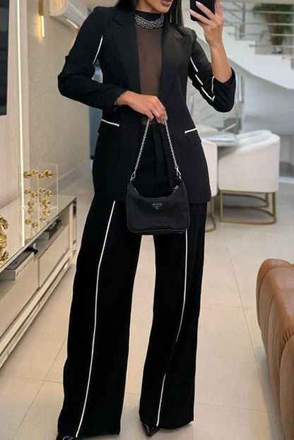 Schickes einfarbiges Blazer- und Hose-Set mit geradem Bein