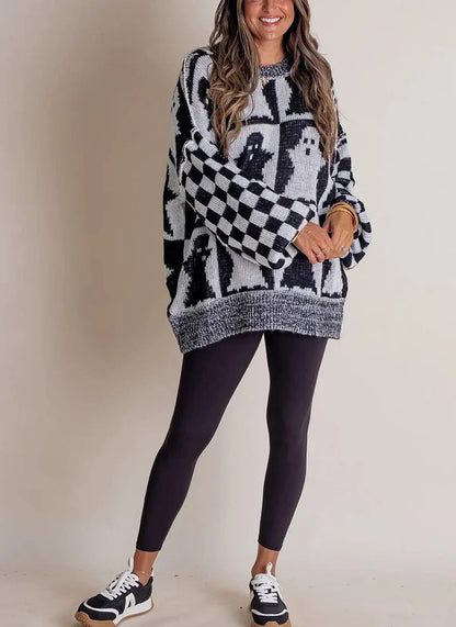 Halloween Karierter Strickpullover
