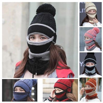 Gemütliches gestricktes Wintermützen- und Schalsset für Damen
