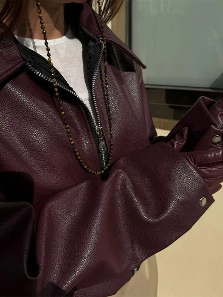 Leona™ - Trendige Bordeaux Lederjacke