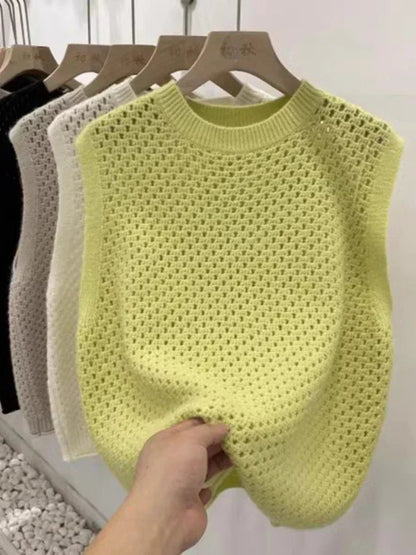 Damen Ärmelloser Strickpullover Leichtes Lockeres Oberteil