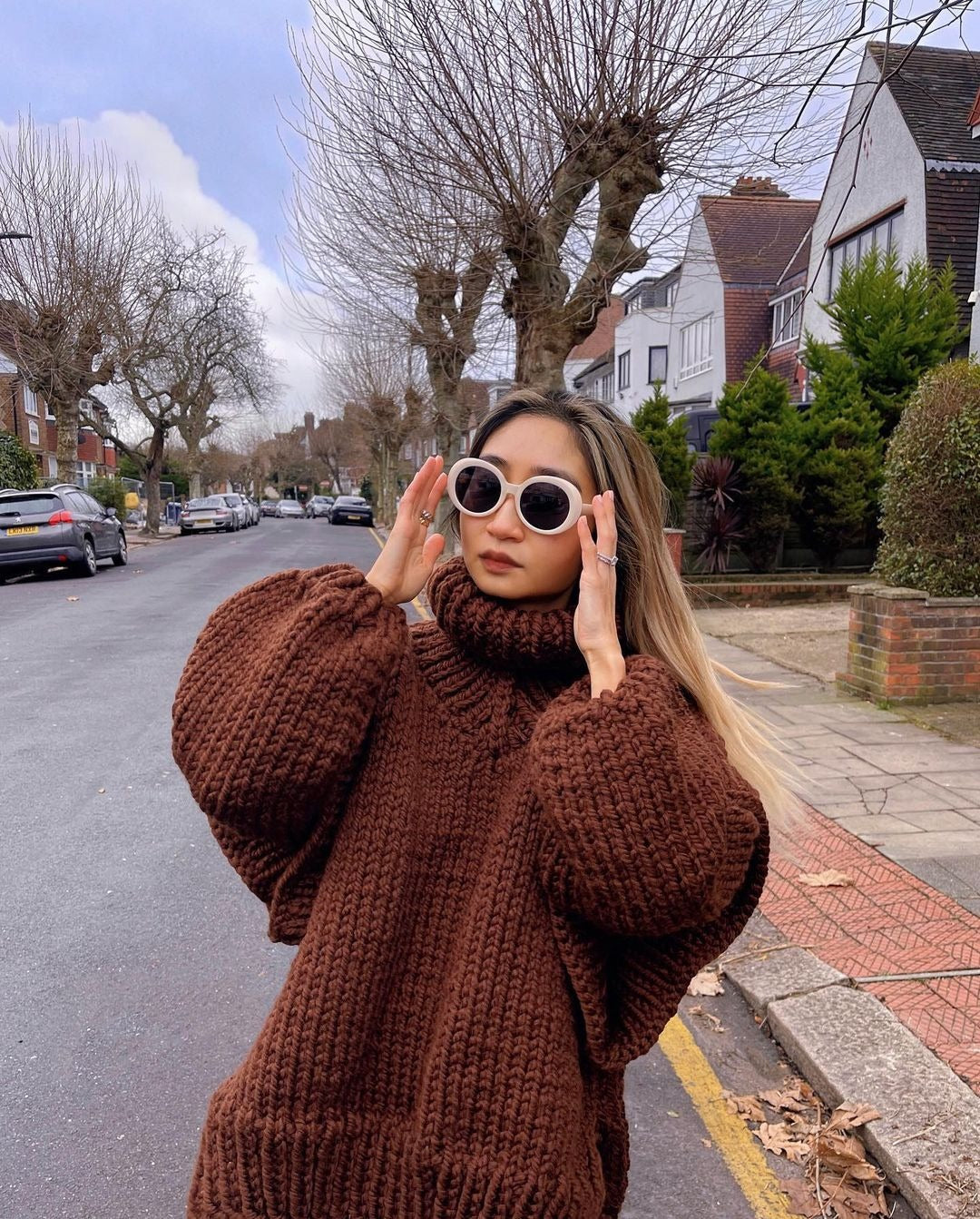 Grober Strick Oversize Rollkragenpullover für Damen