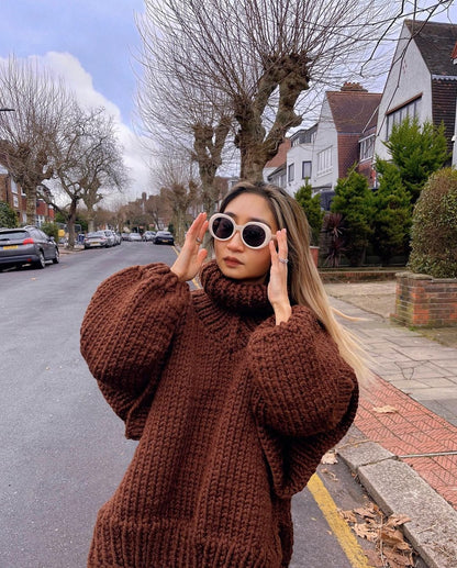 Grober Strick Oversize Rollkragenpullover für Damen