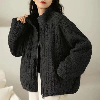 Texturierte Stehkragenjacke mit Seitentaschen