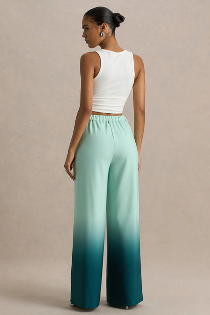 Ombre-Print Weite Hose mit Elastischem Bund und Taschen