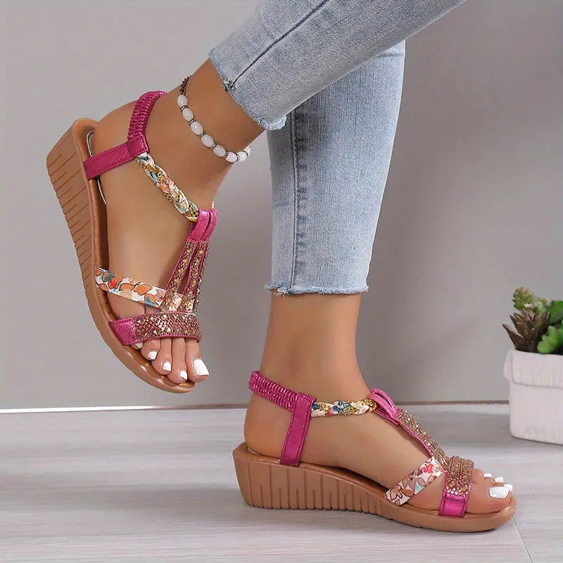 Inka™ - Boho Glam Strass geflochtene Keilsandalen [Letzter Tag Raabtt]