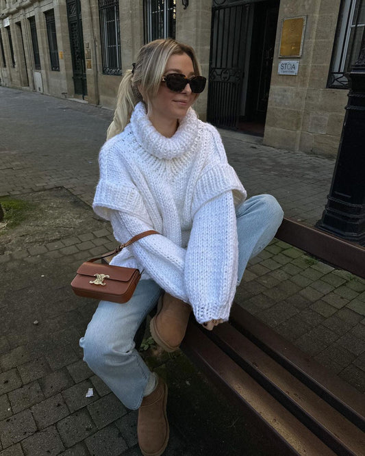 Grober Strick Oversize Rollkragenpullover für Damen