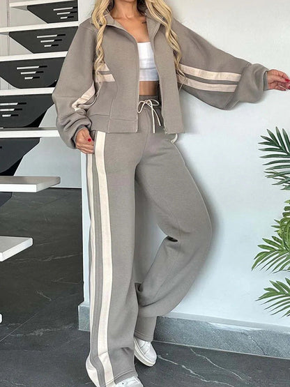 Gemütliches lässiges 2-teiliges Set mit Reißverschluss-Sweatshirt und Hose