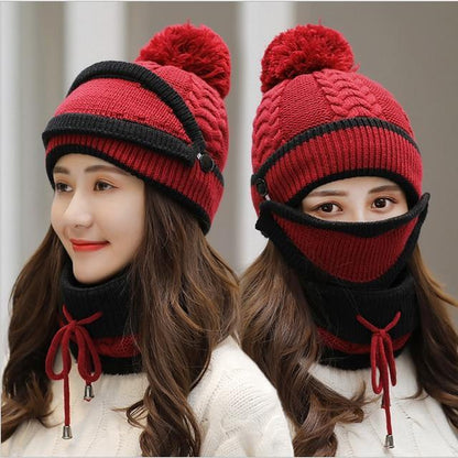 Gemütliches gestricktes Wintermützen- und Schalsset für Damen