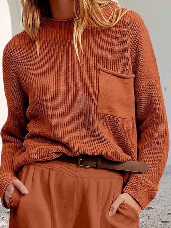 Gemütlicher, lässiger Strickpullover mit Taschen