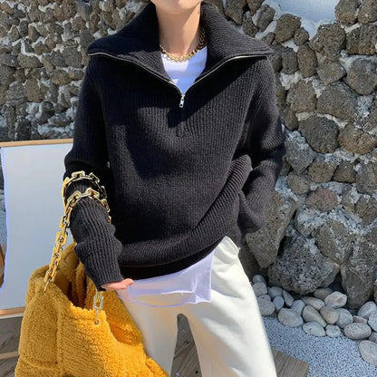 Gemütlicher dicker Strickpullover mit Reißverschlusskragen für herbstliche Schichten