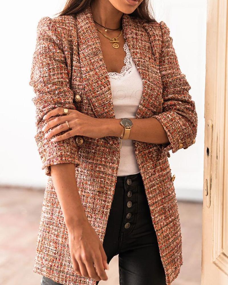 Eleganter langer kariert Tweed-Blazer für schicke Lagen-Looks