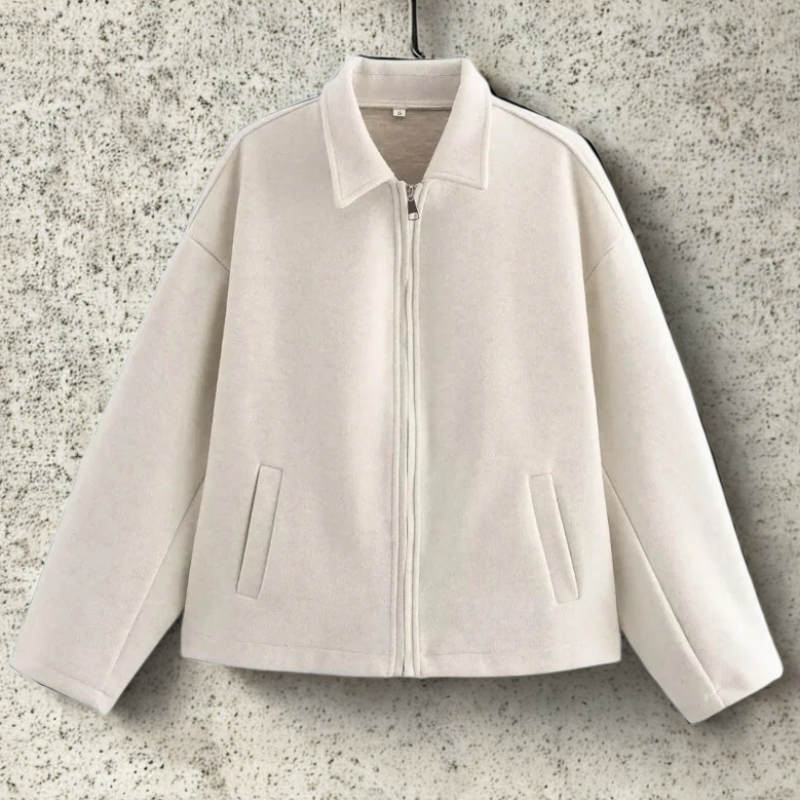 Boxy Fit Damen Kurzjacke mit spitzem Kragen und Frontreißverschluss