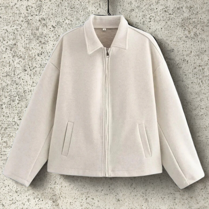 Boxy Fit Damen Kurzjacke mit spitzem Kragen und Frontreißverschluss