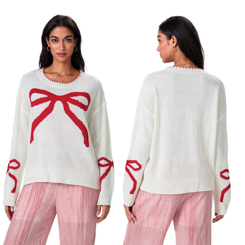 Frieda™ – Festlicher Strickpullover mit Schleifen-Design