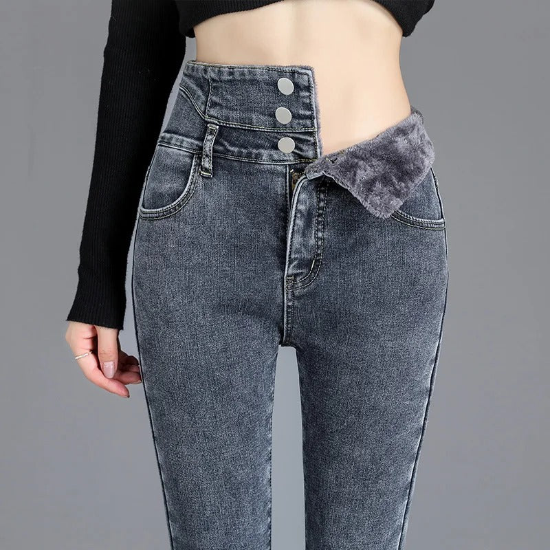 Adolf™ – Stylische High-Waist-Jeans mit Fleecefutter