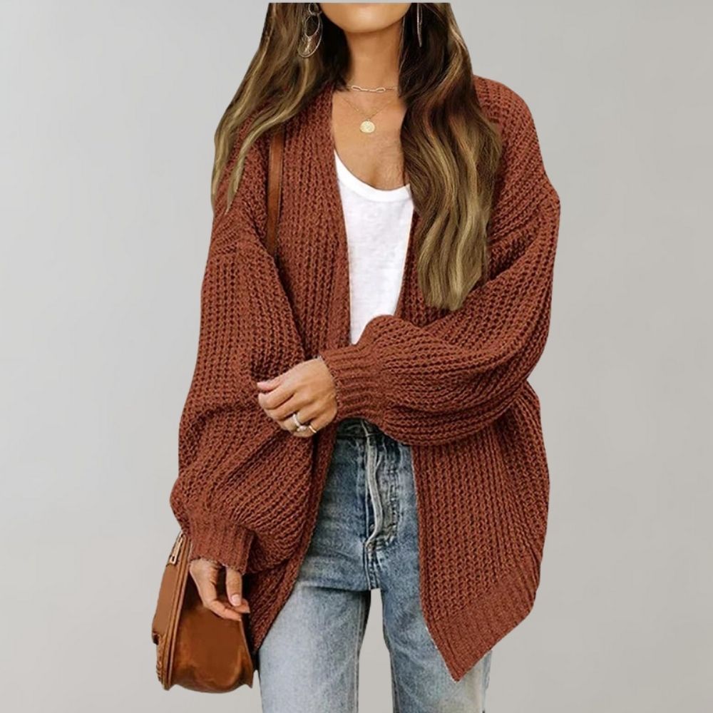 Gemütlicher offen gestrickter Cardigan mit Bischofsärmeln
