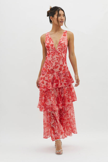 Maxikleid mit Blumenmuster und Rüschen für sommerliche Eleganz