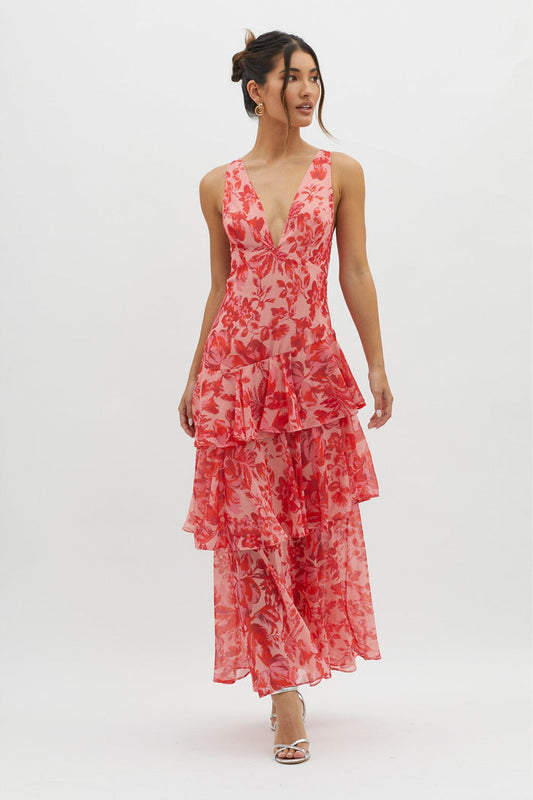Maxikleid mit Blumenmuster und Rüschen für sommerliche Eleganz