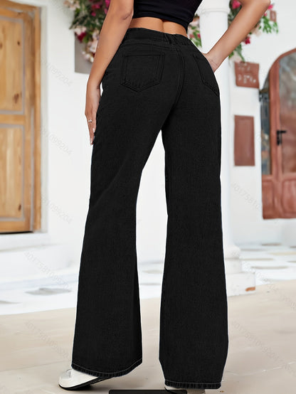 High-Waist Denim-Cargohose mit weitem Bein und übergroßen Taschen