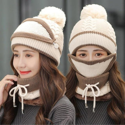 Gemütliches gestricktes Wintermützen- und Schalsset für Damen