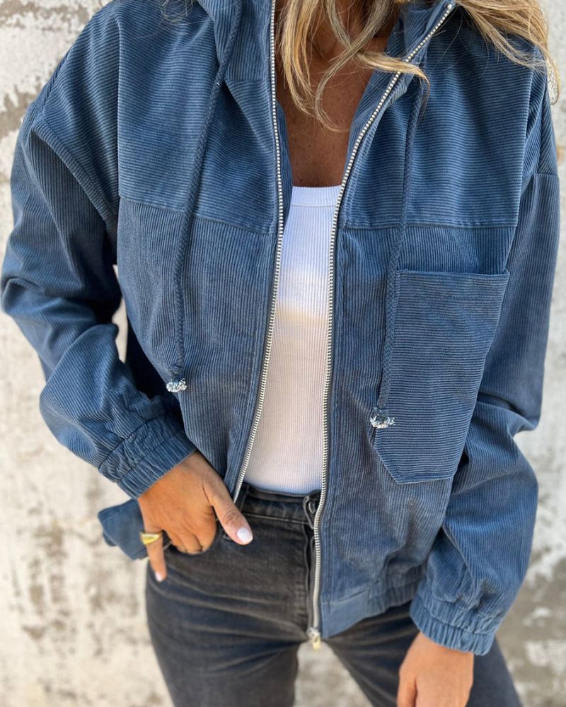 Legere leichte Cordjacke mit Kapuze für Damen