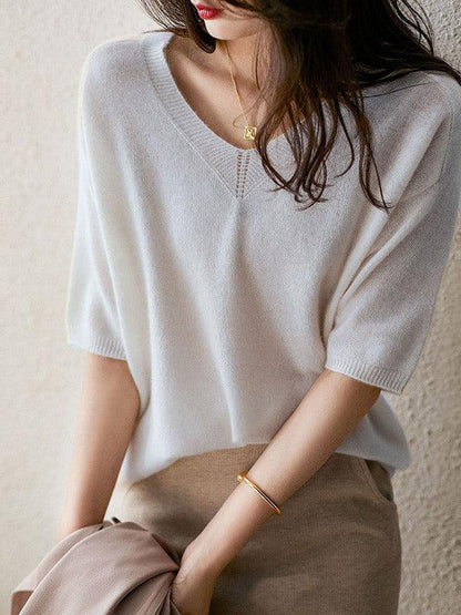 Luxuriöser weicher Kaschmirpullover mit V-Ausschnitt für Damen