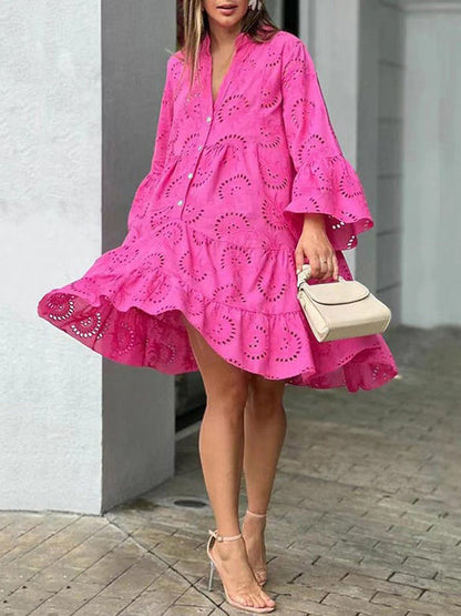 A-Linien Mini-Kleid mit V-Ausschnitt und ausgestellten Ärmeln