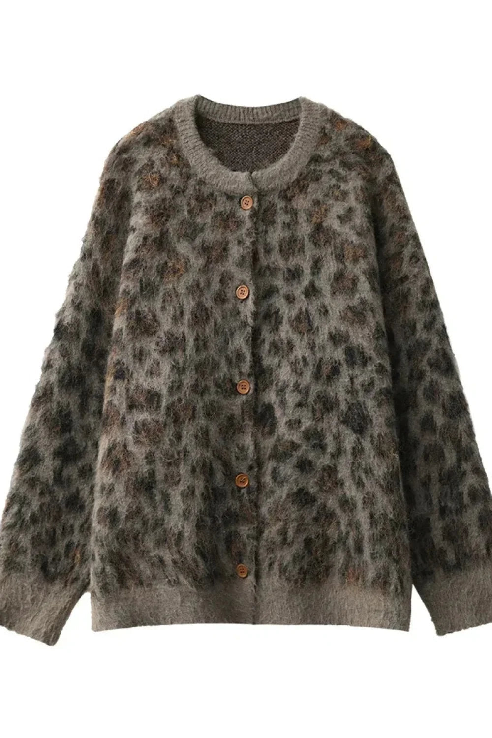 Gemütliche Strickjacke mit Leopardenmuster und einreihiger Knopfleiste