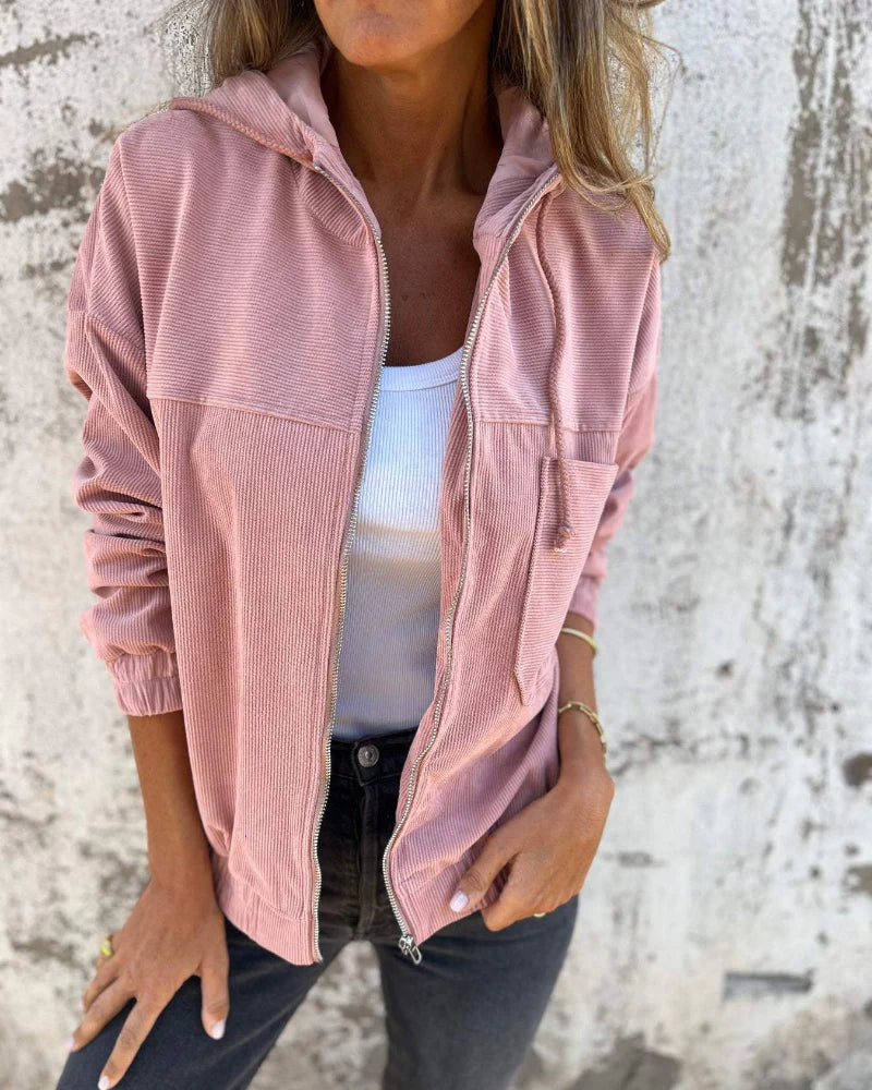 Legere leichte Cordjacke mit Kapuze für Damen