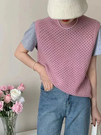 Damen Ärmelloser Strickpullover Leichtes Lockeres Oberteil
